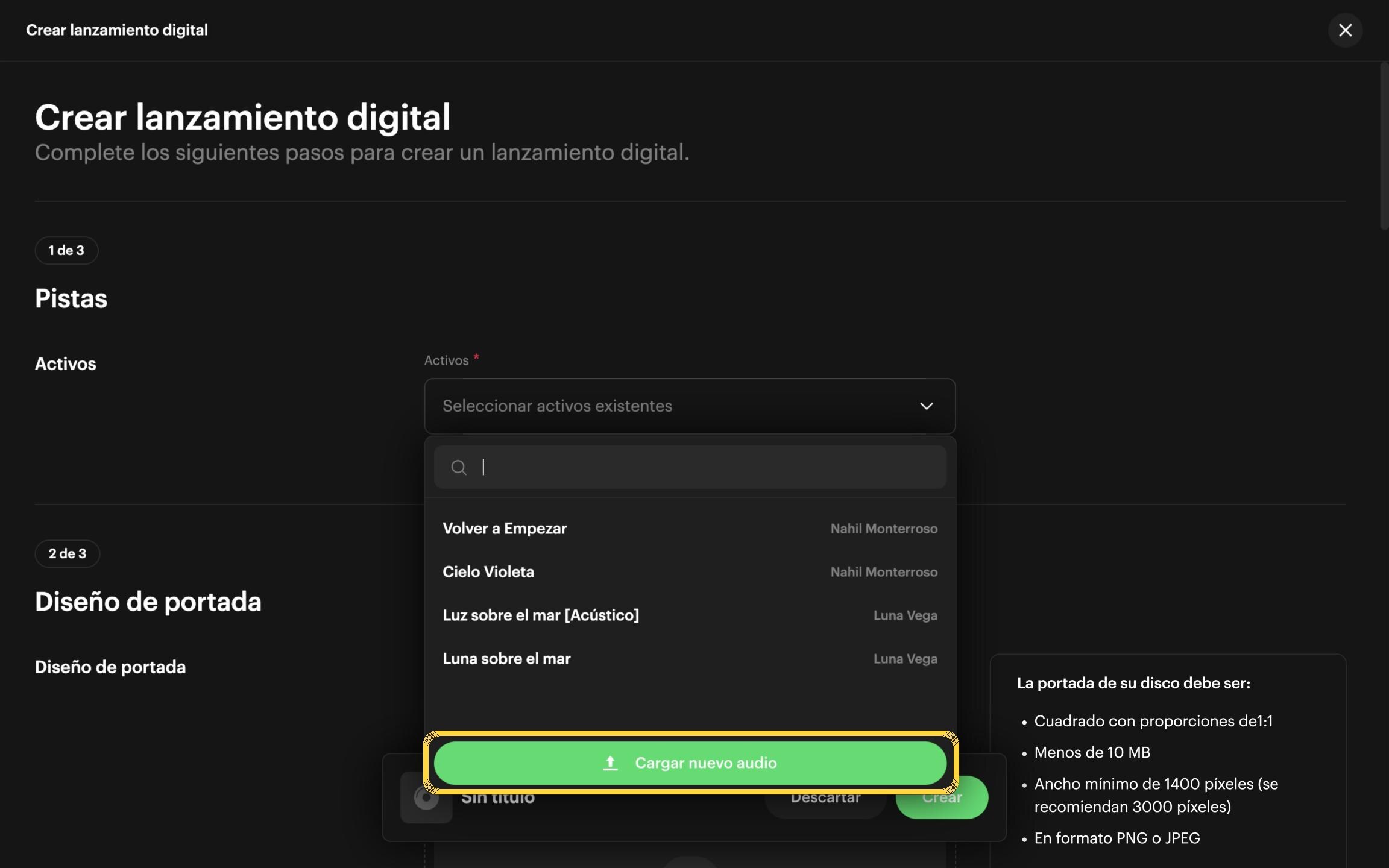 Paso 6: Haz clic en «Cargar nuevo audio»
