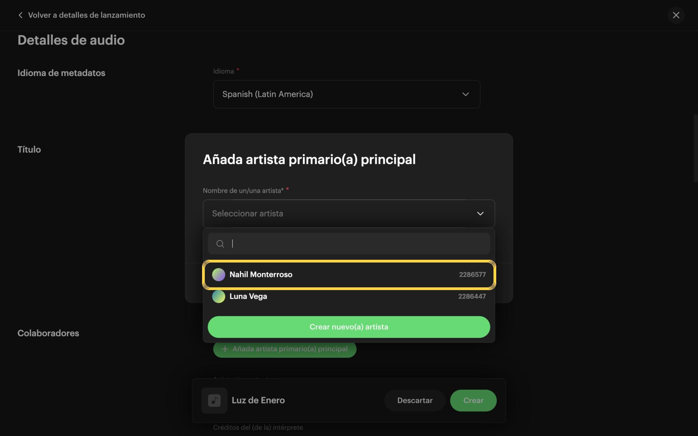 Paso 12: Haz clic en el nombre del artista