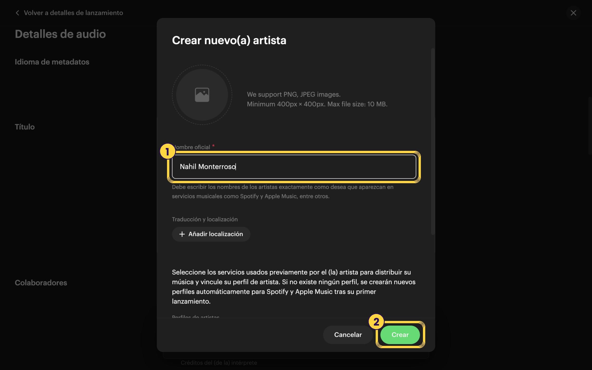 Paso 14: Escribe el nombre del artista