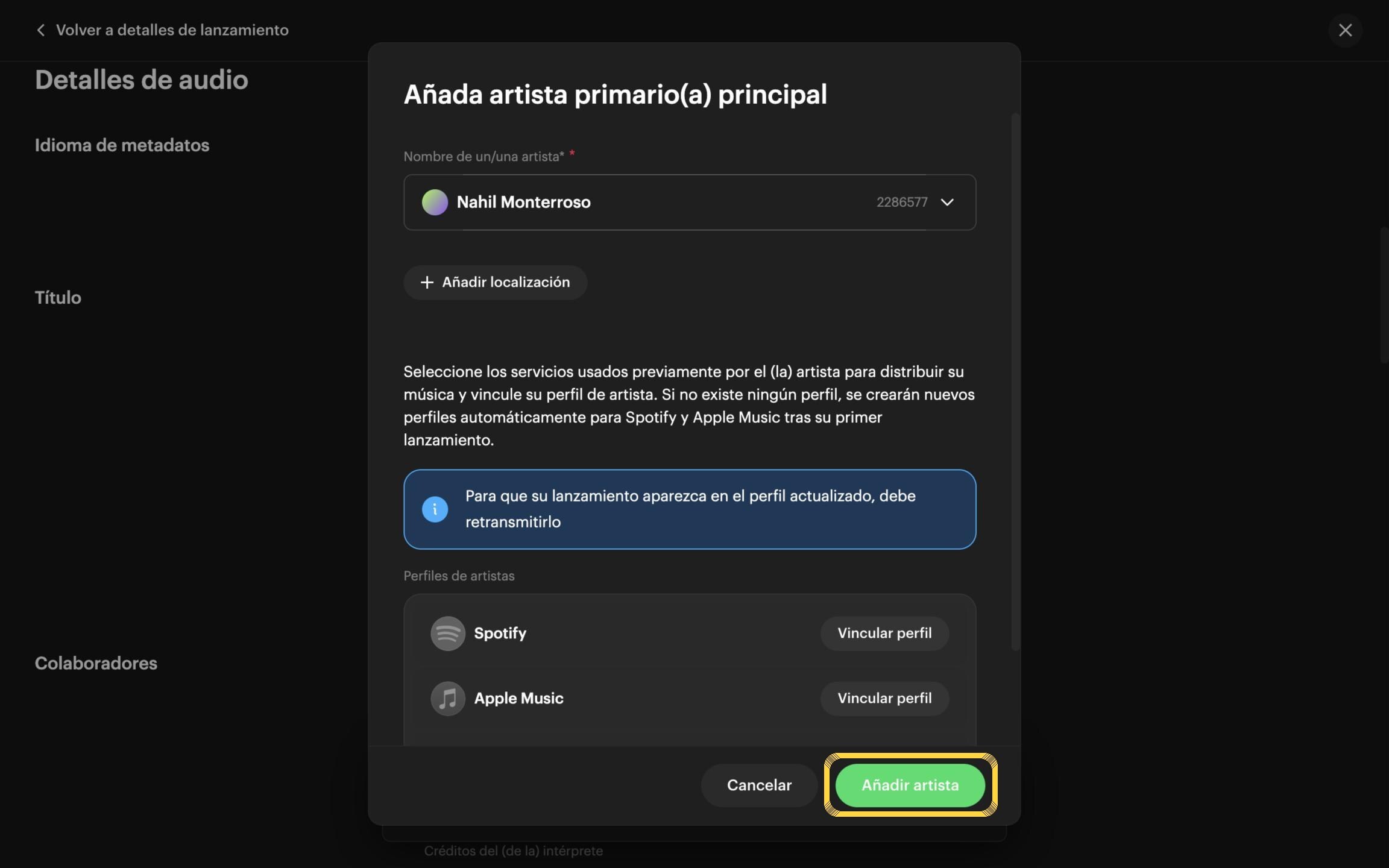 Paso 15: Haz clic en «Añadir artista»