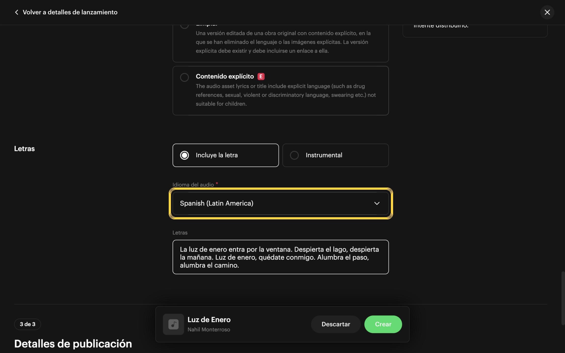 Paso 24: Elige el idioma del audio