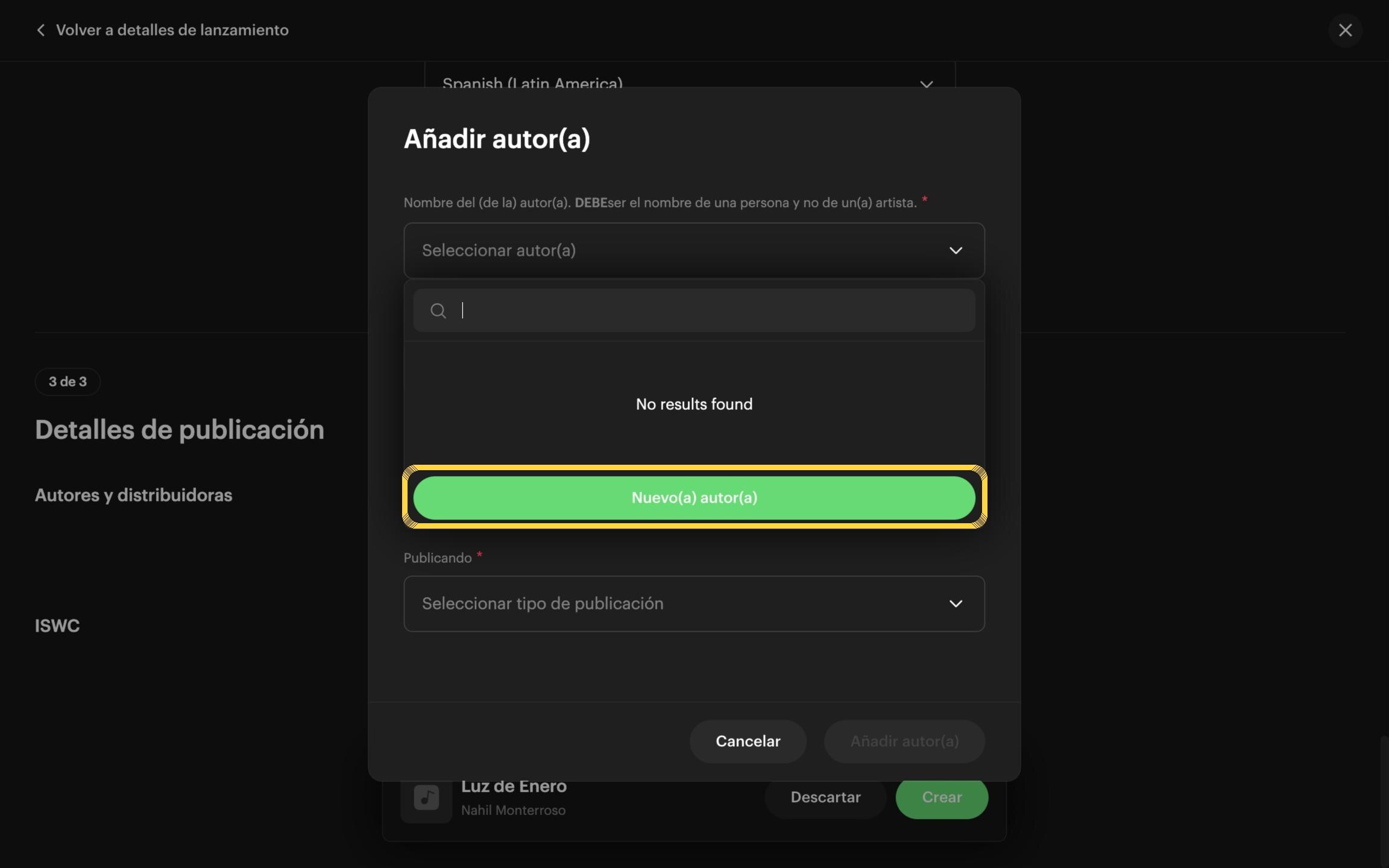 Paso 29: Haz clic en «Nuevo(a) autor(a)»