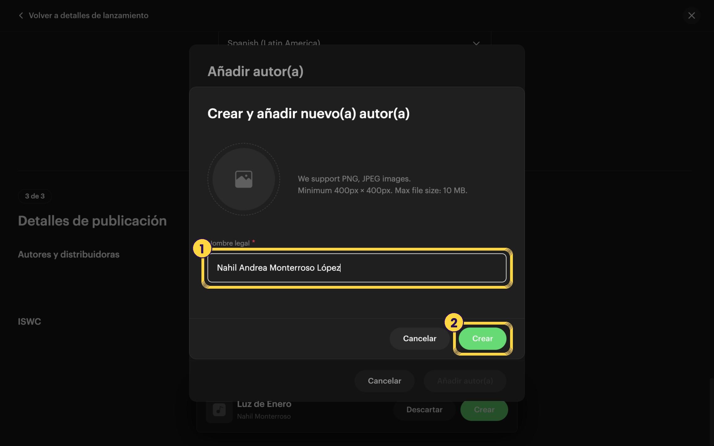 Paso 30: Escribe el nombre completo del autor