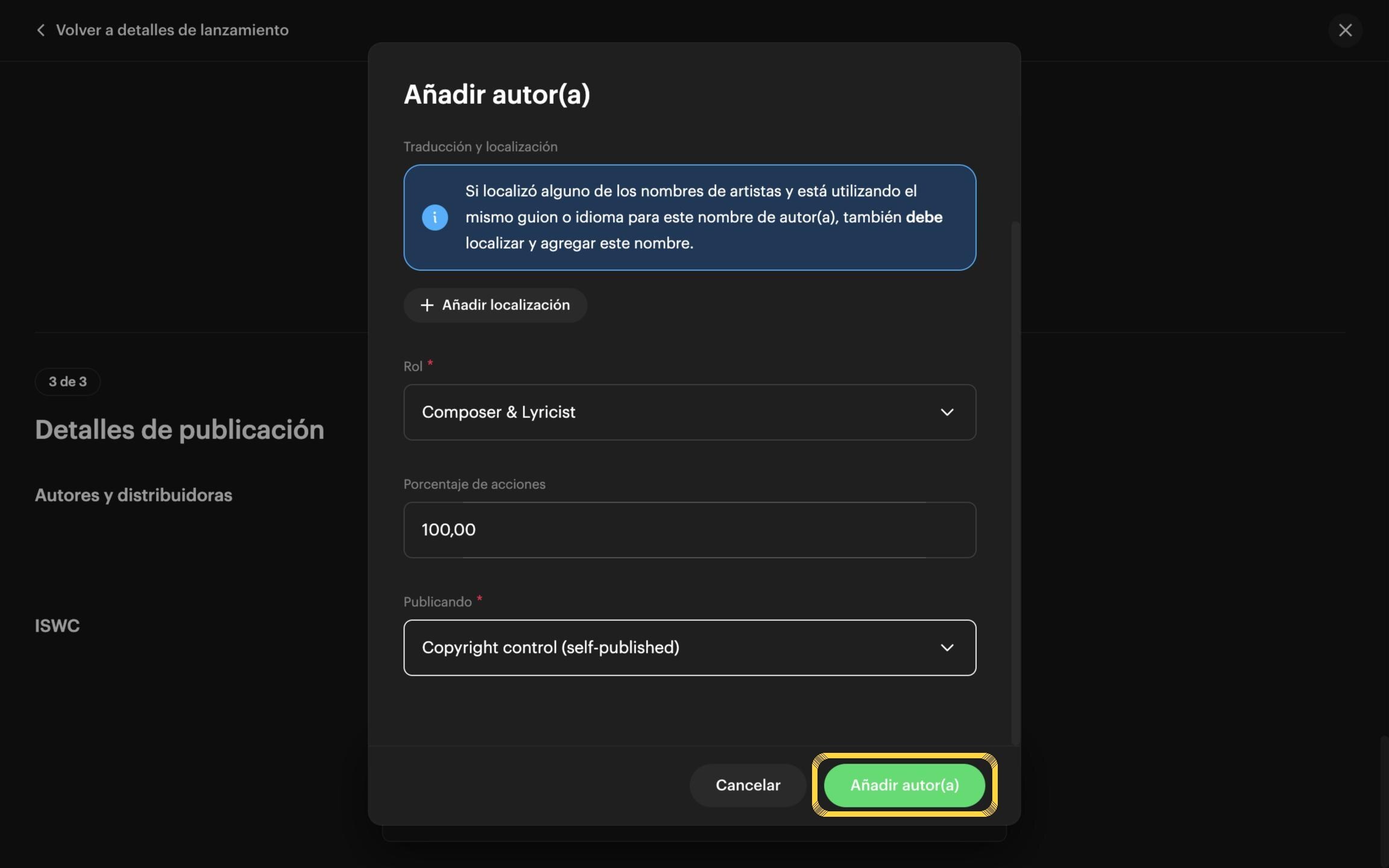 Paso 34: Haz clic en «Añadir autor(a)»