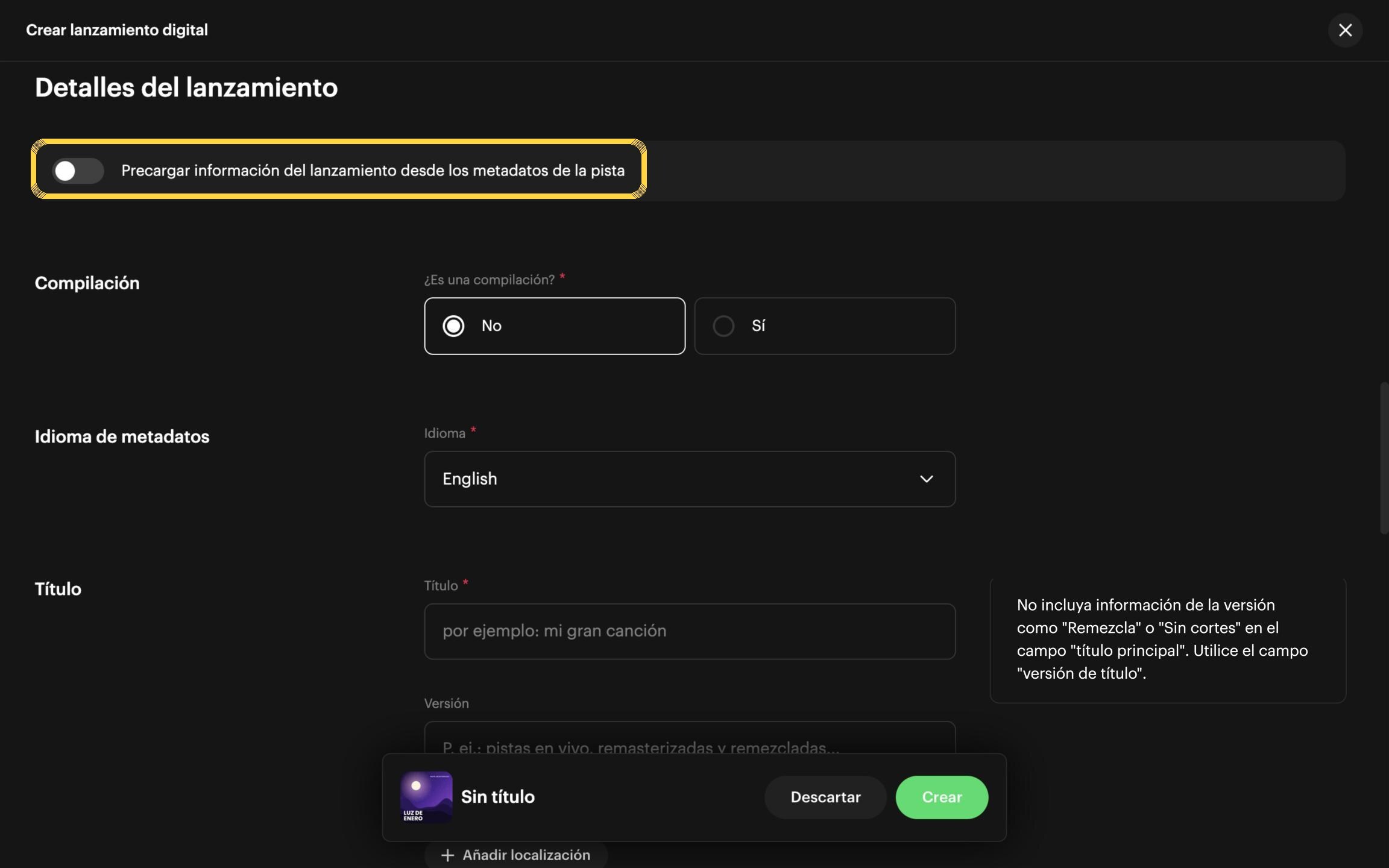 Paso 39: Importa los datos del lanzamiento desde una canción